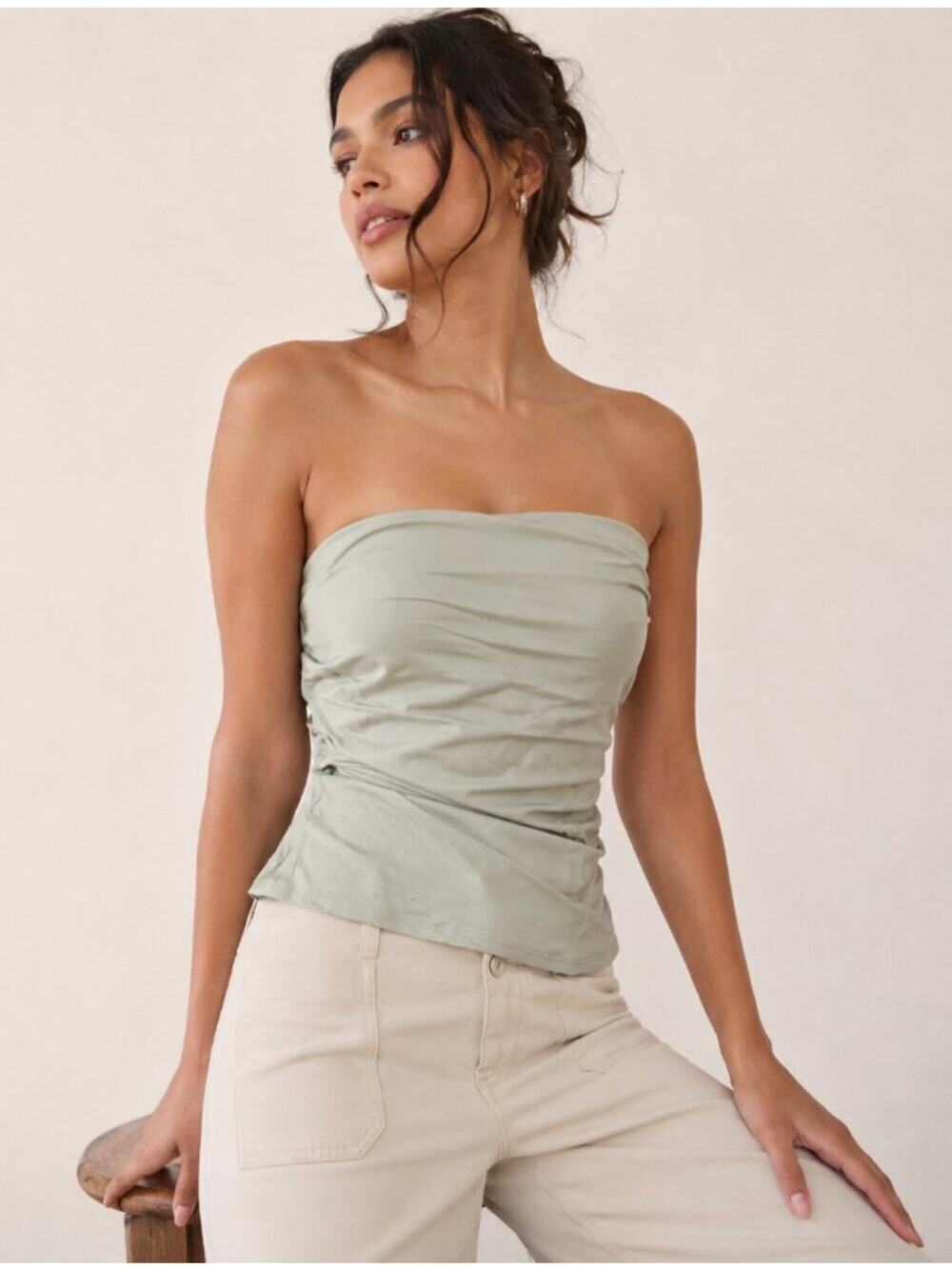 Anthropologie Shine Sage Strapless Green Tube Top Size Medium